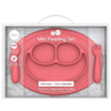 Mini Mat 矽膠迷你笑臉餐碟+餐具套裝 - 珊瑚